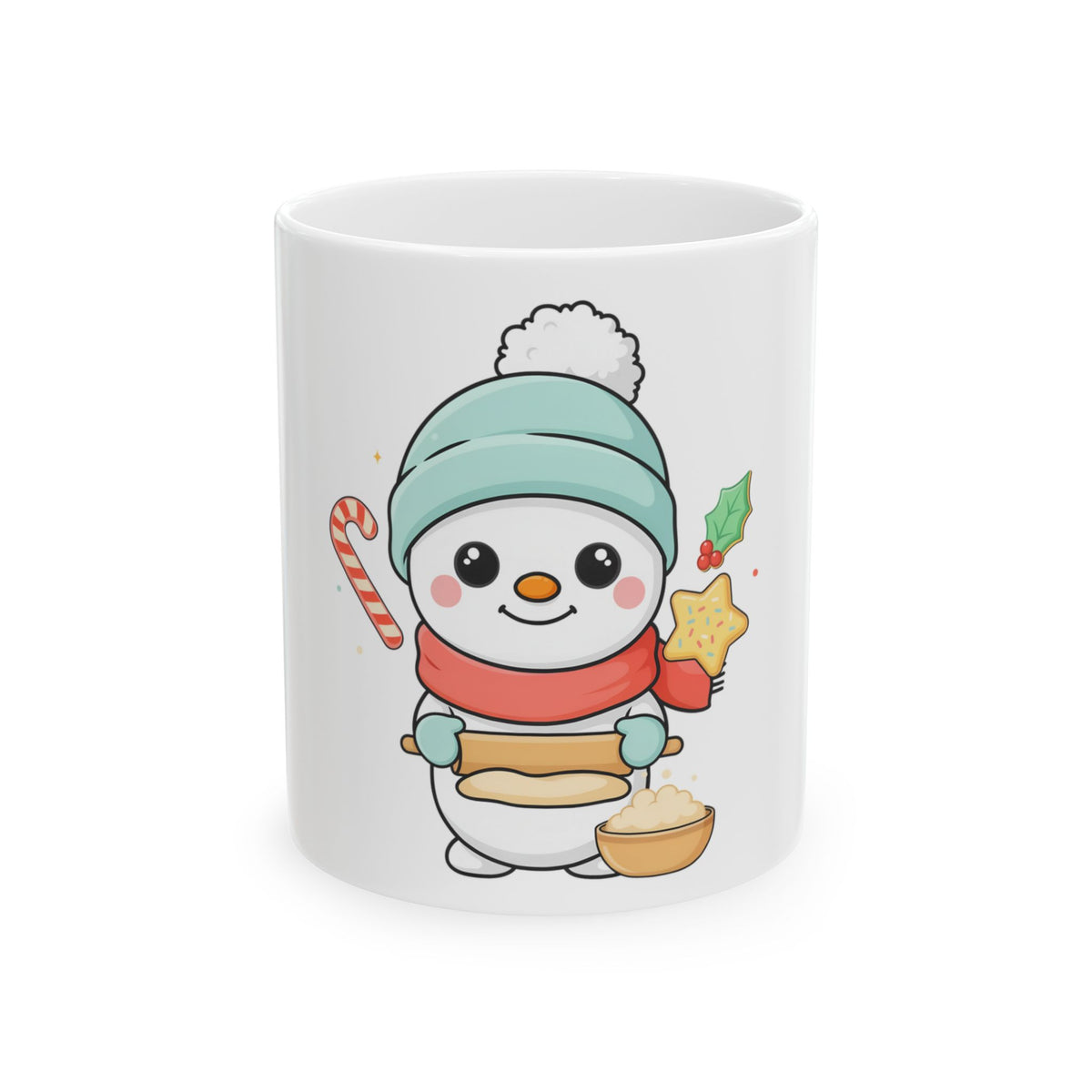 Christmas Snowman Baking Mug, Cute Holiday Ceramic Cup