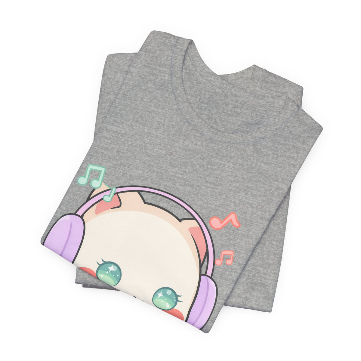 Kawaii Cat Music Lover T-Shirt, Cute Headphone Kitty Tee