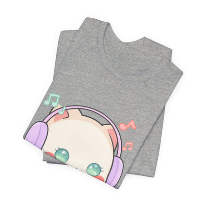 Kawaii Cat Music Lover T-Shirt, Cute Headphone Kitty Tee