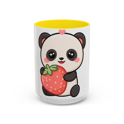 Kawaii Panda Accent Coffee Mug, Strawberry Lover Gift