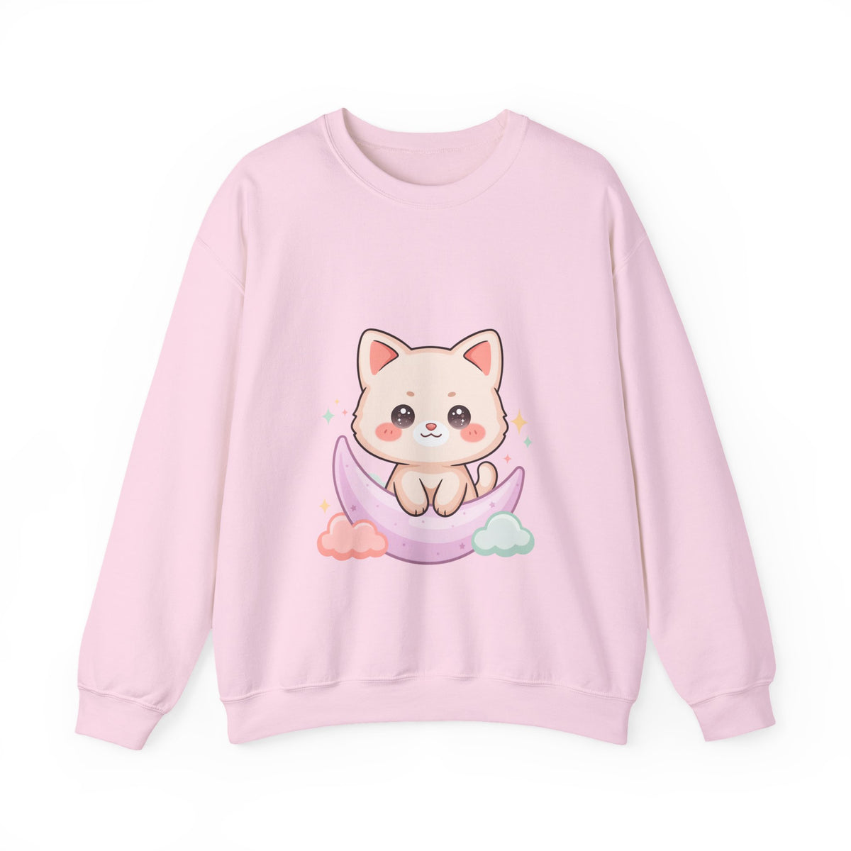 Kawaii Cat Sweatshirt, Cute Crescent Moon Kitten