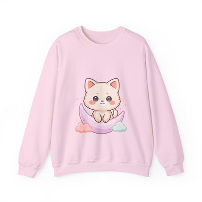 Kawaii Cat Sweatshirt, Cute Crescent Moon Kitten