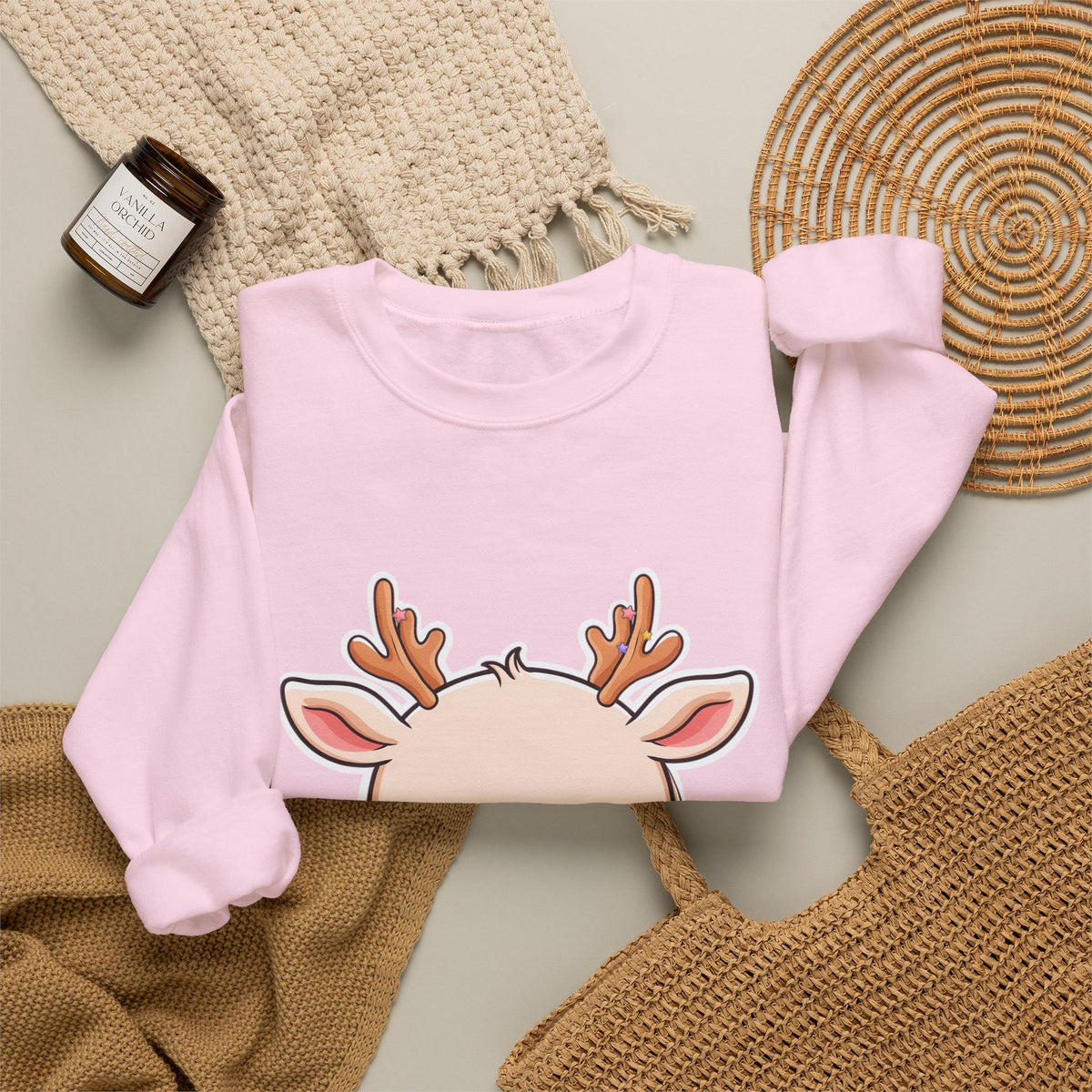 Kawaii Reindeer Christmas Sweatshirt for Cozy Holiday Evenings