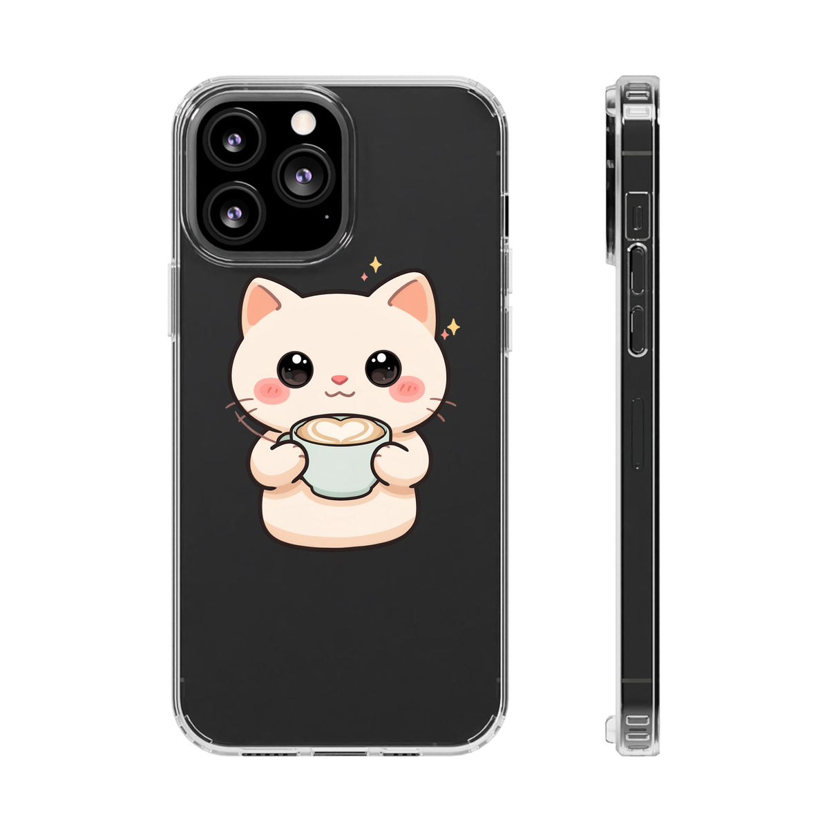Kawaii Cat Latte Phone Case, Clear Impact-Resistant