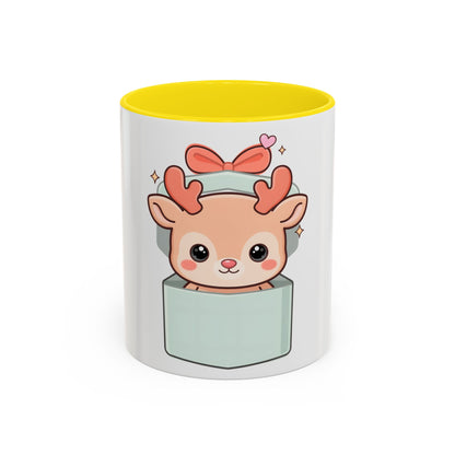 Kawaii Reindeer Christmas Mug, 11oz or 15oz Accent Coffee Mug