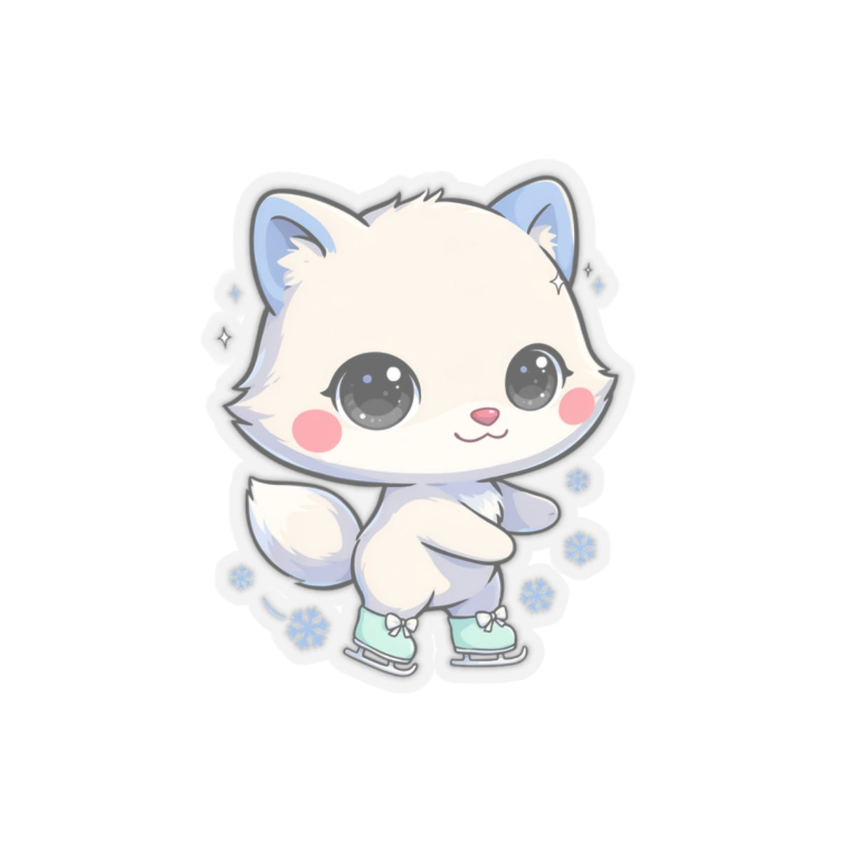 Kawaii Arctic Fox Ice Skating Kiss-Cut Sticker