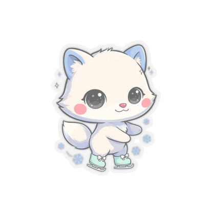 Kawaii Arctic Fox Ice Skating Kiss-Cut Sticker