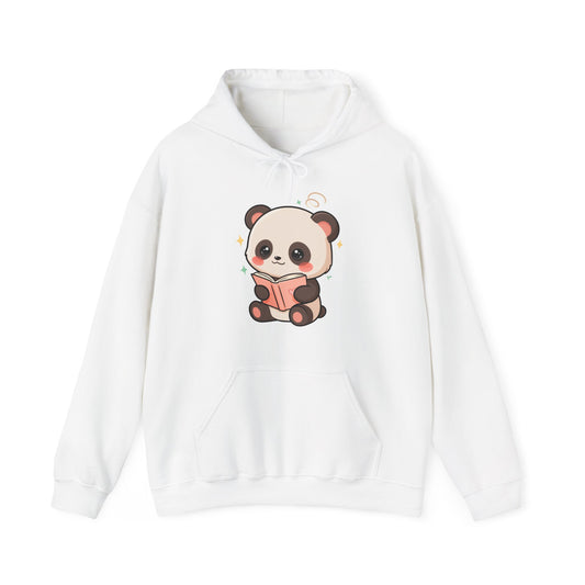 Kawaii Panda Reading Hoodie, Cozy Book Lover Sweatshirt