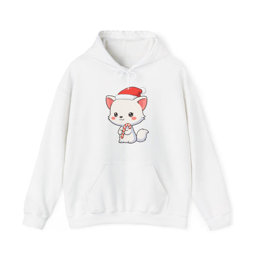 Kawaii Arctic Fox Christmas Hoodie, Cute Holiday Sweatshirt