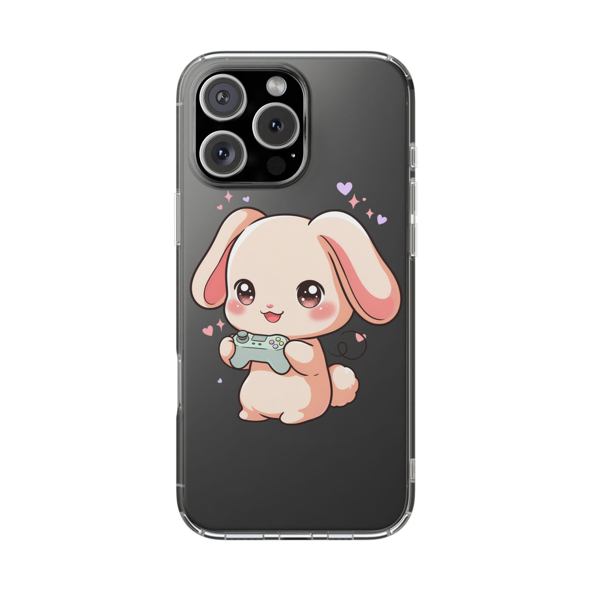 Kawaii Bunny Gamer Clear Impact-Resistant Phone Case