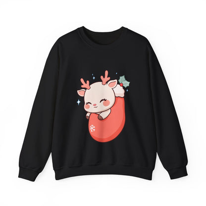 Christmas Reindeer Sweatshirt, Kawaii Stocking Holiday Gift