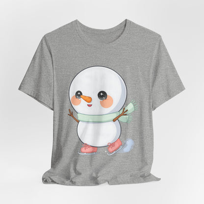 Cute Snowman T-Shirt, Kawaii Ice Skating Holiday Gift