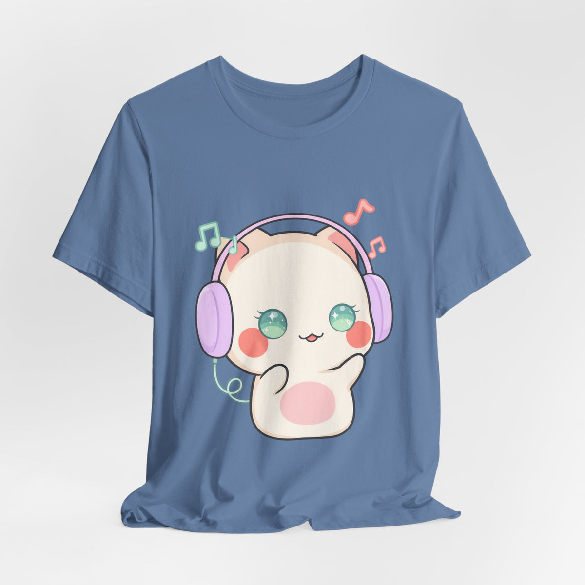 Kawaii Cat Music Lover T-Shirt, Cute Headphone Kitty Tee