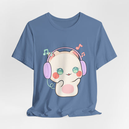Kawaii Cat Music Lover T-Shirt, Cute Headphone Kitty Tee