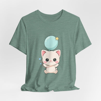 Kawaii Cat Balloon T-Shirt, Cute Chibi Kitty Tee