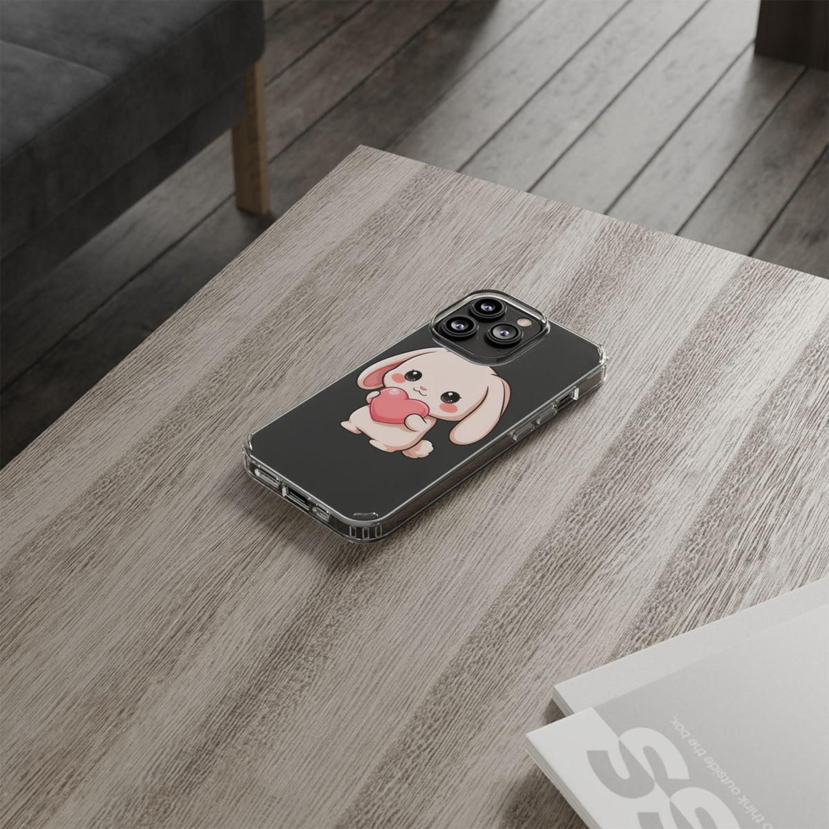 Kawaii Bunny Clear Phone Case with Heart