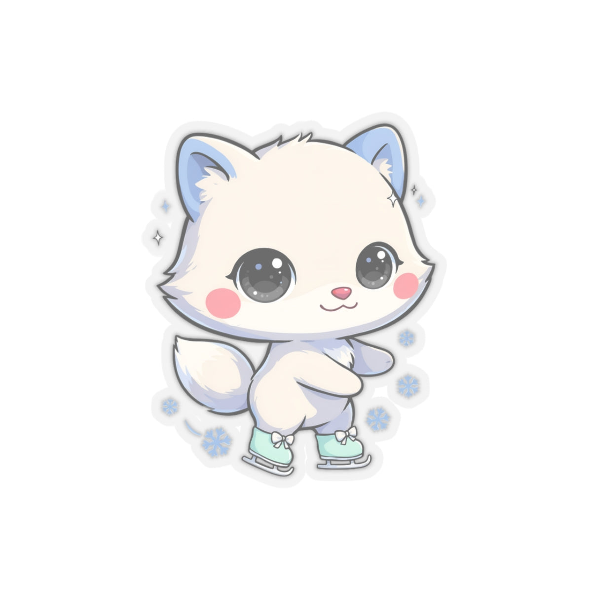 Kawaii Arctic Fox Ice Skating Kiss-Cut Sticker