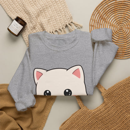 Kawaii Cat Strawberry Sweatshirt, Cute Chibi Crewneck