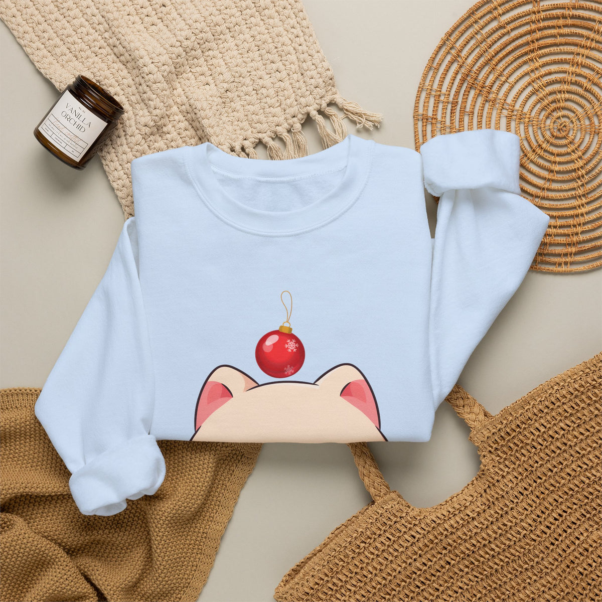 Kawaii Arctic Fox Christmas Sweatshirt, Cute Holiday Crewneck