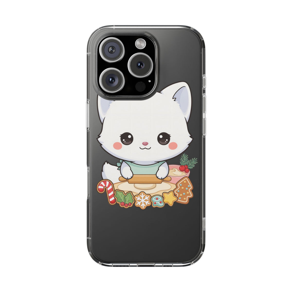 Christmas Fox Clear Phone Case, Kawaii Cookie Baker