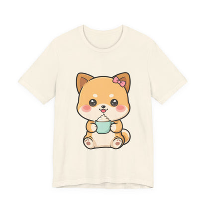 Kawaii Shiba Inu Coffee T-Shirt, Cute Latte Lover Tee