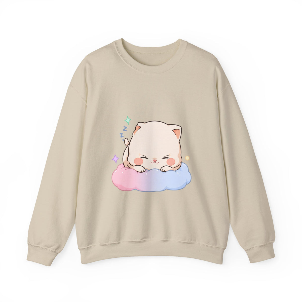 Kawaii Sleeping Cat Sweatshirt, Cozy Cloud Cat Crewneck