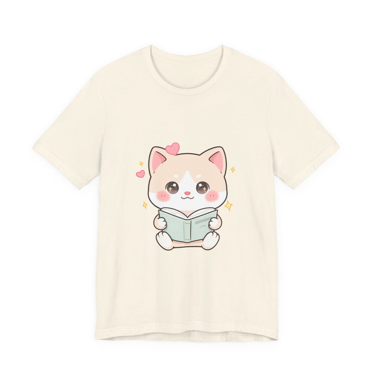 Kawaii Reading Cat T-Shirt for Book Lovers