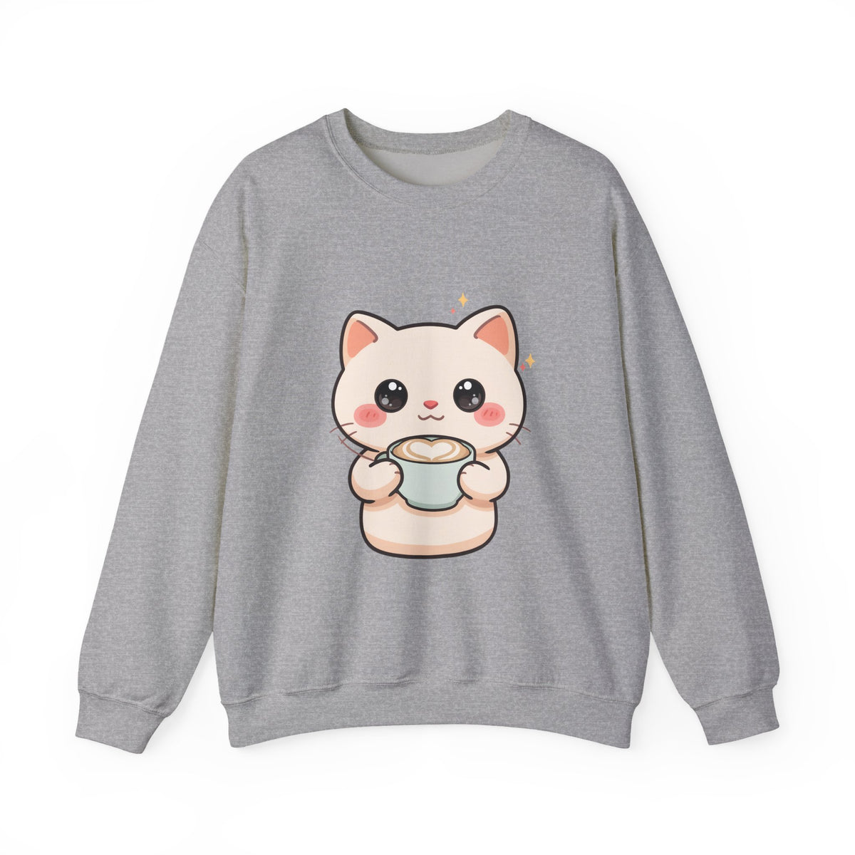 Kawaii Latte Cat Sweatshirt, Cute Chibi Coffee Cat Crewneck