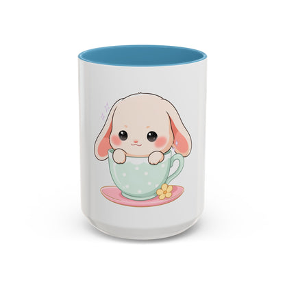 Kawaii Bunny Accent Coffee Mug, Cute Gift for Bunny Lovers