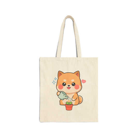 Kawaii Shiba Inu Tote Bag for Plant Lovers