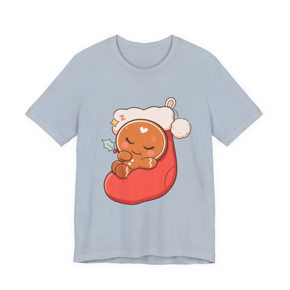 Sleeping Gingerbread Man Christmas T-Shirt, Kawaii Holiday Tee