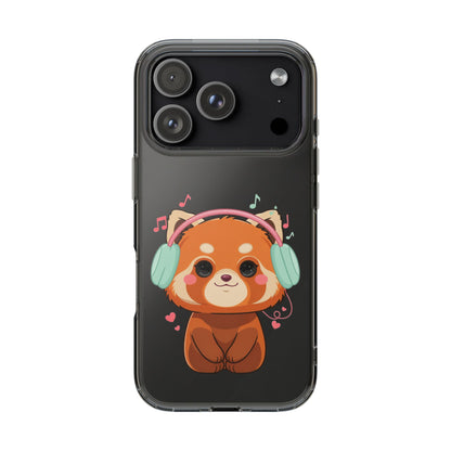 Red Panda Phone Case, Kawaii Music Lover Clear Case