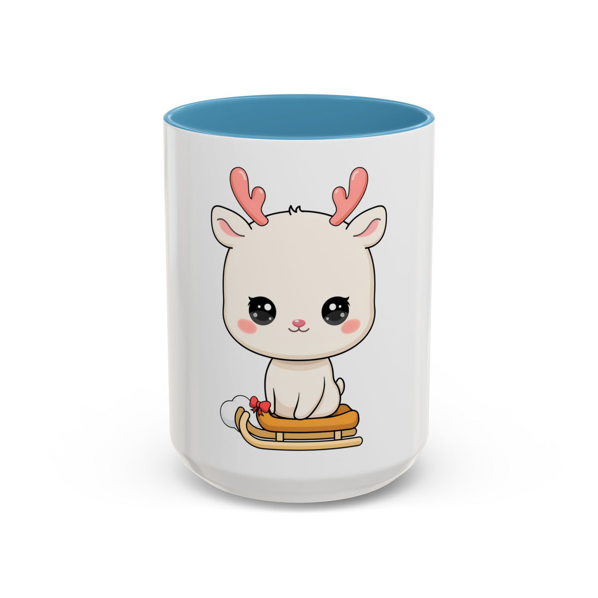 Christmas Reindeer Accent Coffee Mug, Cute Kawaii Sledding Gift
