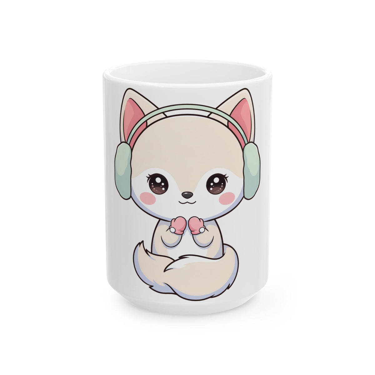 Kawaii Arctic Fox Mug, Cute Winter Gift for Fox Lovers