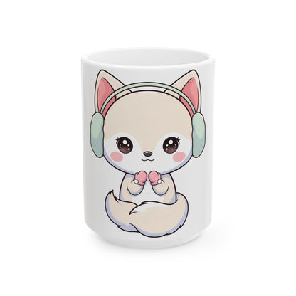 Kawaii Arctic Fox Mug, Cute Winter Gift for Fox Lovers