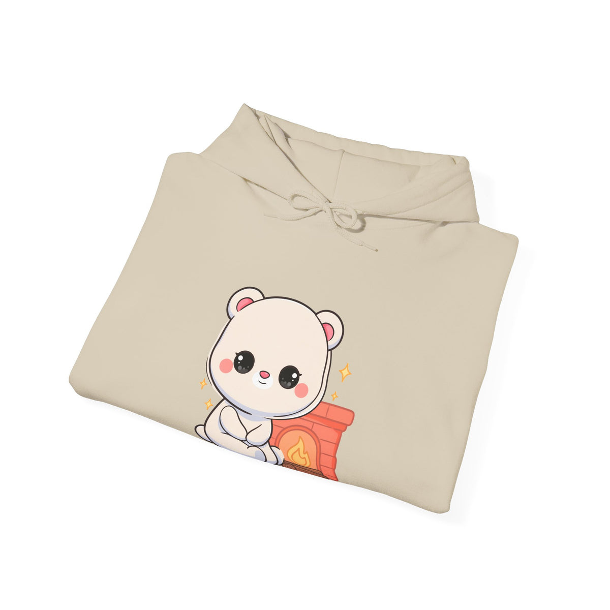 Kawaii Polar Bear Hoodie, Cozy Fireplace Cub Sweatshirt