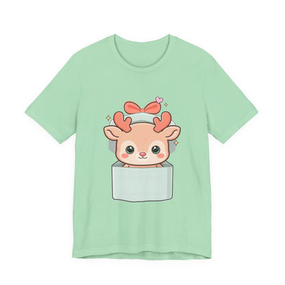 Kawaii Reindeer T-Shirt – Cute Gift Box Christmas Tee