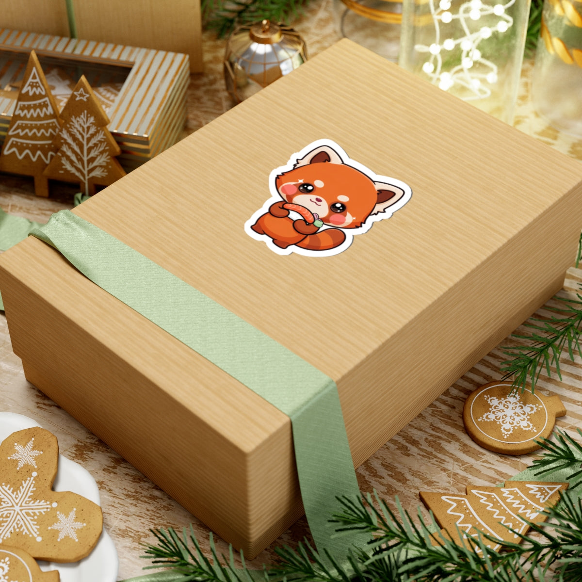 Kawaii Red Panda Sushi Kiss-Cut Sticker Gift