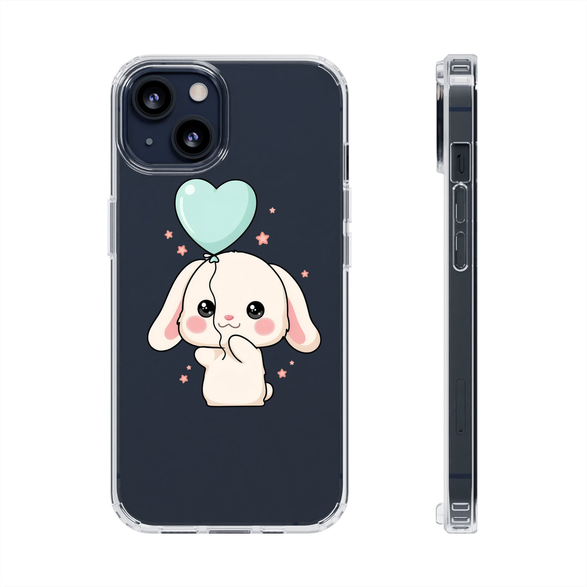 Kawaii Bunny Phone Case with Balloon, Clear Impact-Resistant