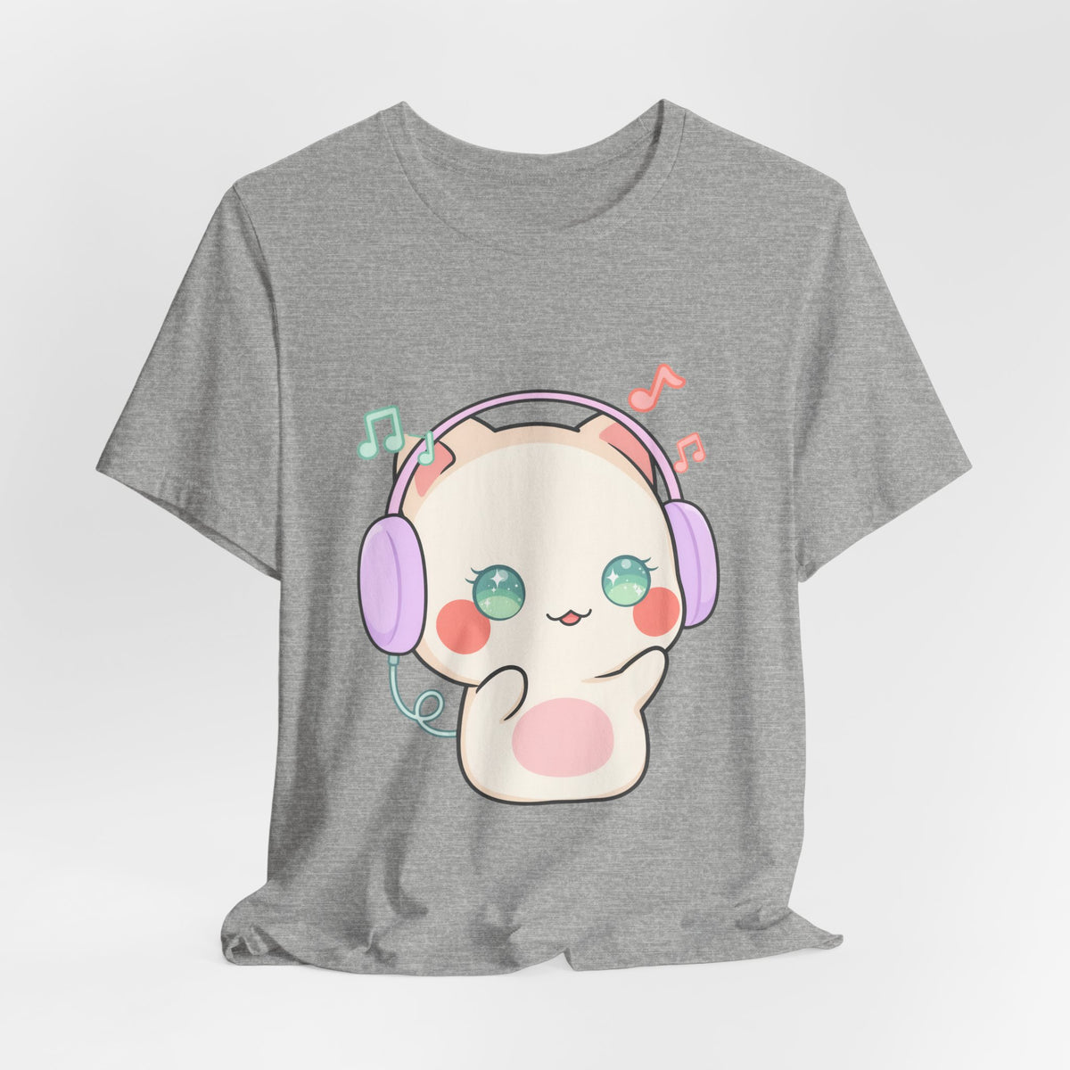 Kawaii Cat Music Lover T-Shirt, Cute Headphone Kitty Tee