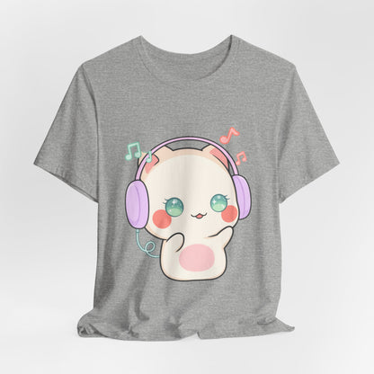 Kawaii Cat Music Lover T-Shirt, Cute Headphone Kitty Tee
