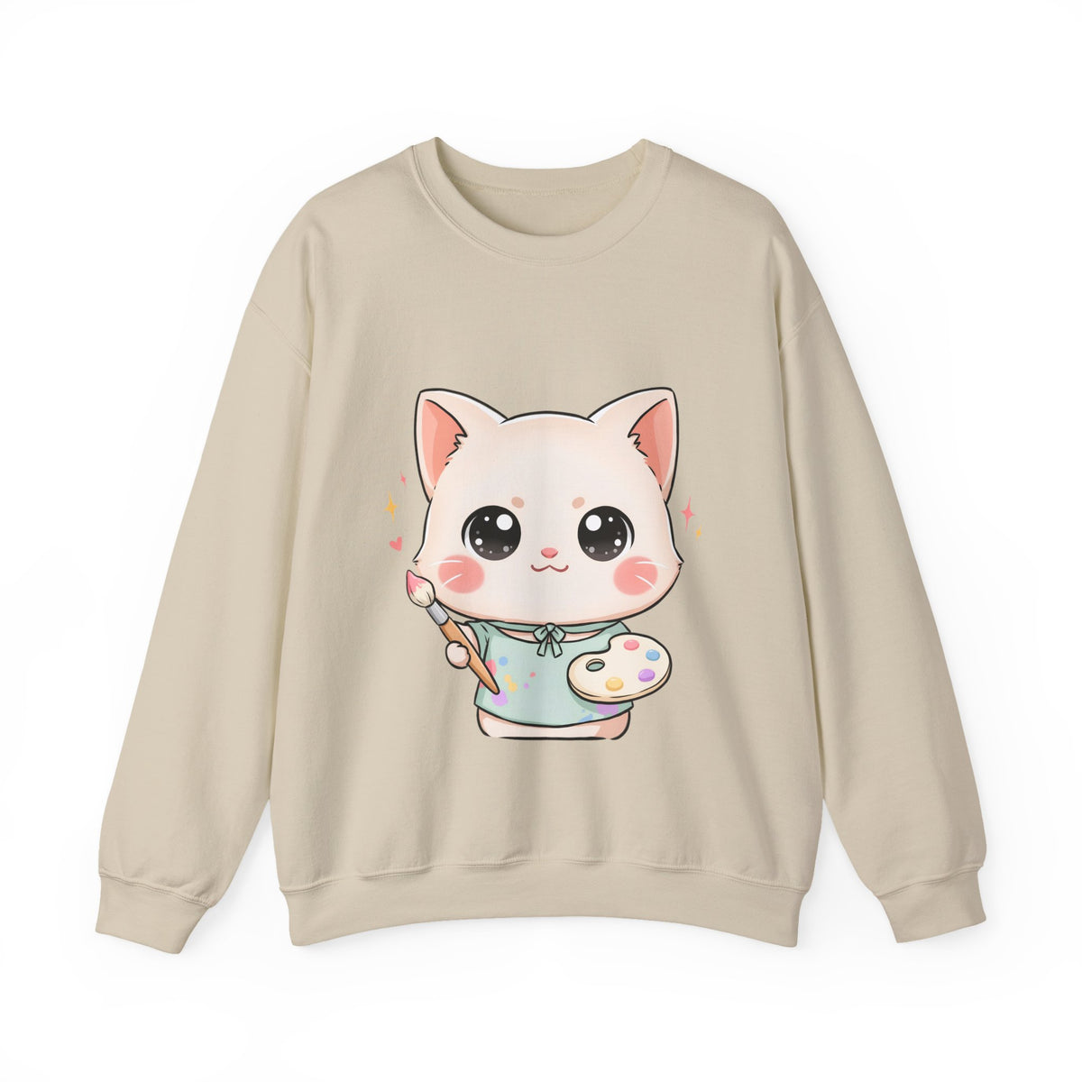 Kawaii Artist Cat Sweatshirt, Cute Creative Cat Lover Gift