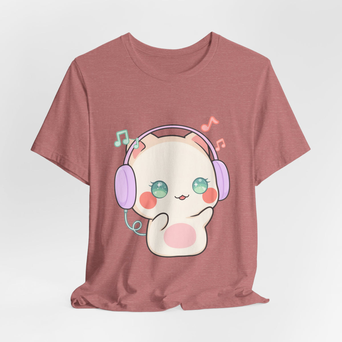 Kawaii Cat Music Lover T-Shirt, Cute Headphone Kitty Tee