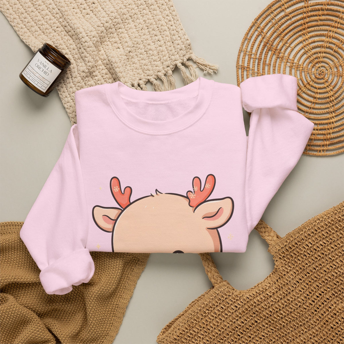 Kawaii Christmas Reindeer Sweatshirt, Cute Holiday Crewneck
