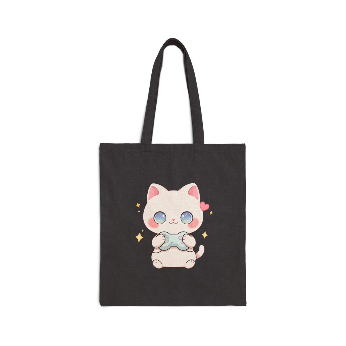 Gaming Cat Cotton Canvas Tote Bag for Cozy Game Days