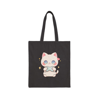Gaming Cat Cotton Canvas Tote Bag for Cozy Game Days