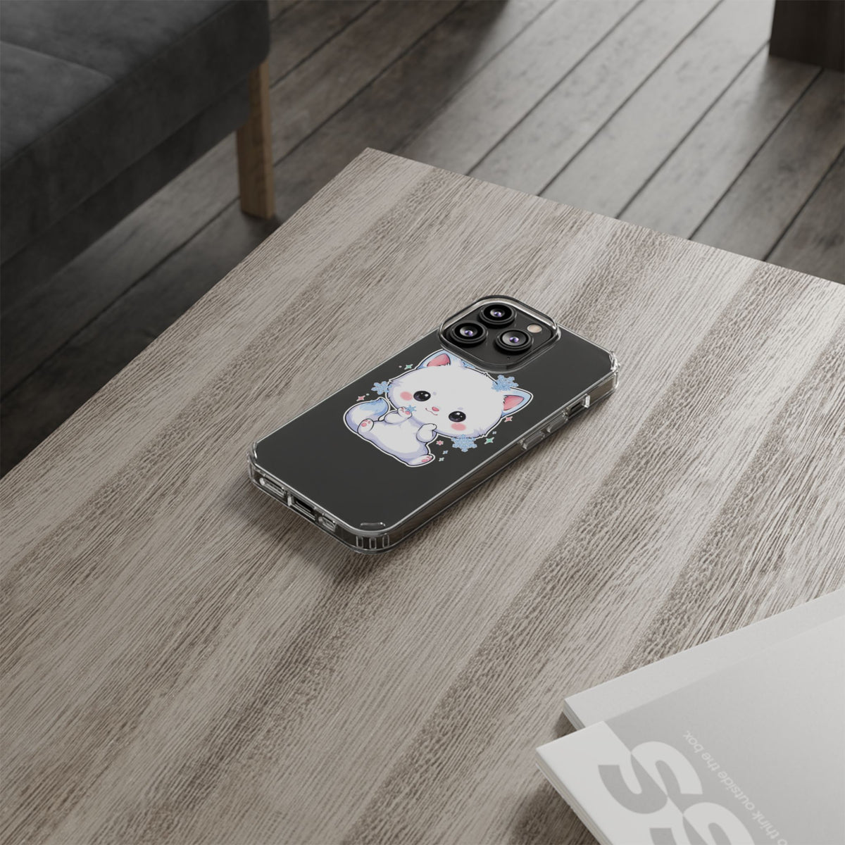 Kawaii Arctic Fox Phone Case, Cute Snowflake Clear Case