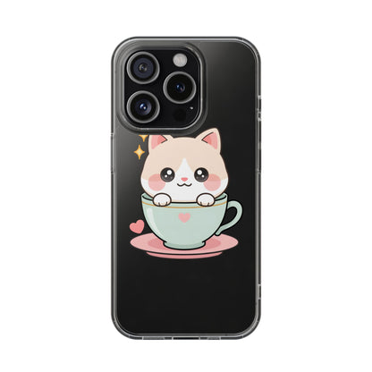 Kawaii Cat Phone Case, Cute Teacup Kitty Gift