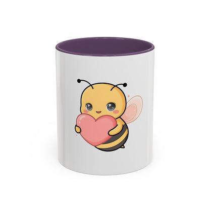 Kawaii Bee Accent Coffee Mug with Pink Heart