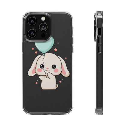 Kawaii Bunny Phone Case with Balloon, Clear Impact-Resistant
